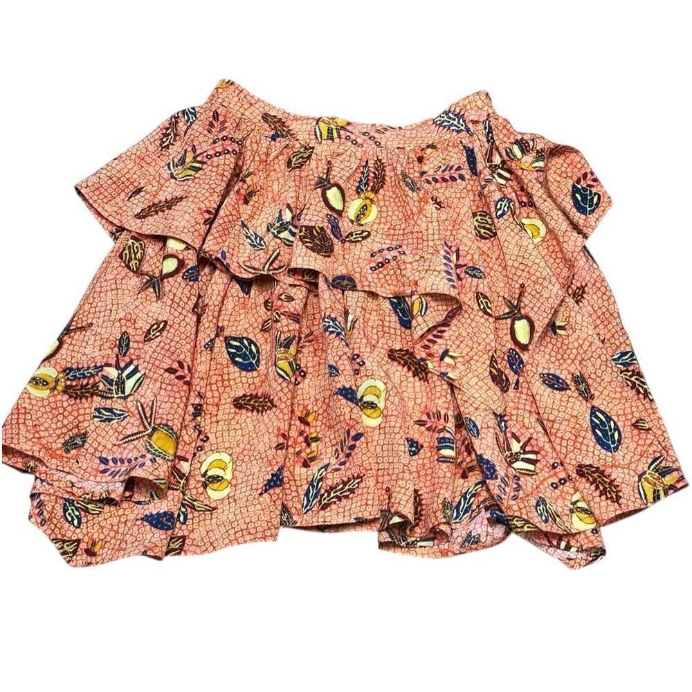 Ulla Johnson Georgiana Silk Ruffled Mini Tiered Orange Print Skirt NWT Size XS